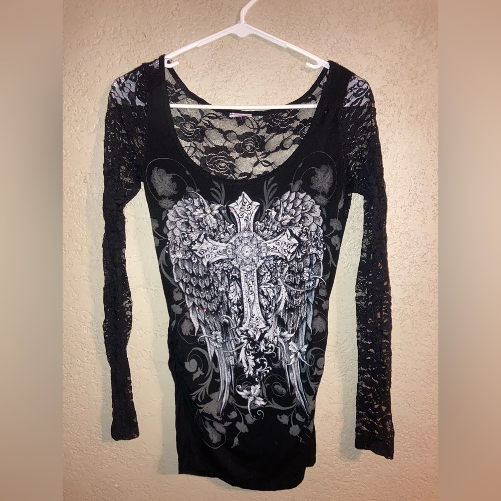 Lace Cross Angel Wing Long Sleeve